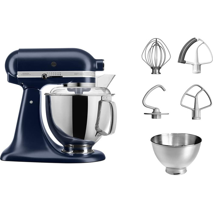 Кухонна машина KitchenAid Artisan — планетарний міксер з чашами з нержавіючої сталі 4.8 л (2 шт.), 5 аксесуарів, колір Ink Blue