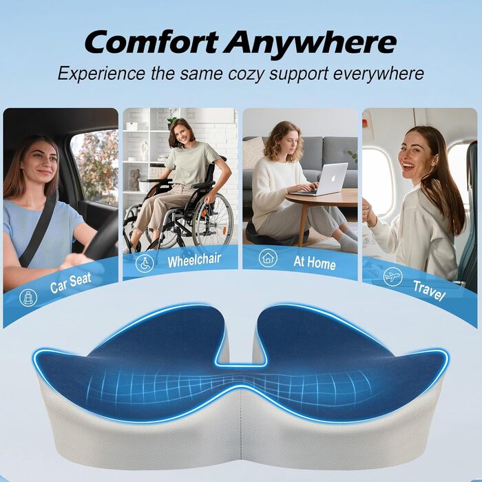 Подушка ортопедична для офісного крісла Lofty Aim з піни Memory Foam: підтримка попереку, куприка, зняття болю, для офісу, авто, літака, інвалідного візка – чорний, синій та сірий