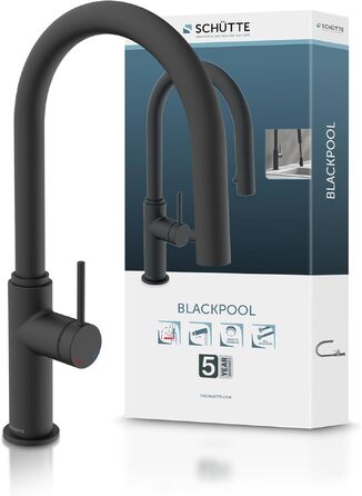 Змішувач кухонний SCHÜTTE Blackpool 79526 з висувним душем, чорний - для кухні, поворотний на 360°