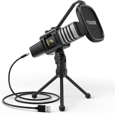 USB конденсаторний мікрофон TONOR TC30 з підставкою, поп-фільтром та павуком, кардіоїдна діаграма, для стрімінгу, подкастів, озвучування, сумісний з ПК, ноутбуком