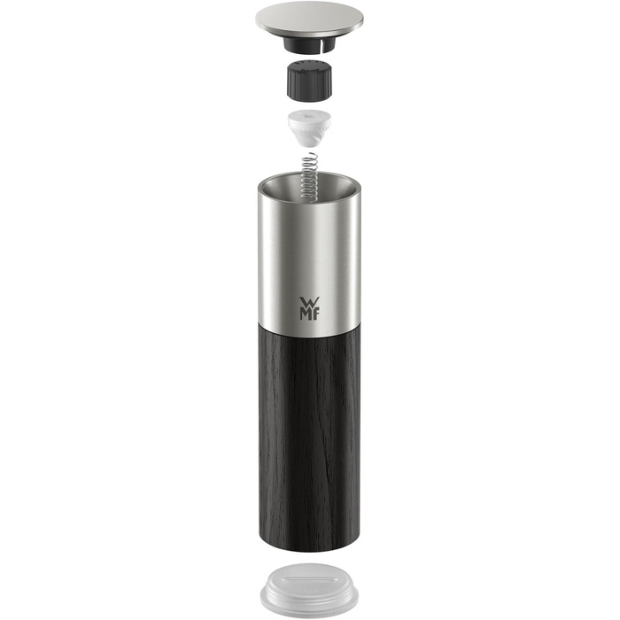 Мельниця для спецій WMF Nature Pro: сіль та перець, керамічний млин, регулювання помелу, арома-кришка, нержавіюча сталь та дерево, чорний колір