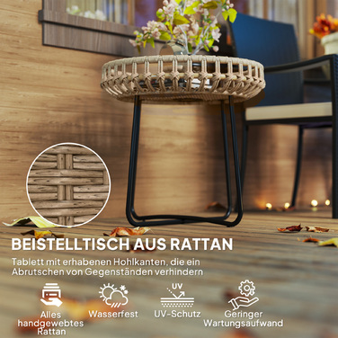 Outsunny Набір з 2 бічних столів Poly Rattan Ø60/41 см Круглий стійкий до погодних умов садовий стіл з регульованими подушечками для ніг X-Legs Відкритий балконний столик Журнальний столик Садові меблі для саду, балкон коричневий