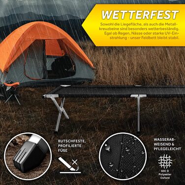 Розкладне польове ліжко TRESKO XXL 210x90x42 см, метал, до 150 кг, чорне, для кемпінгу