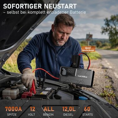 Пусковий пристрій (бустер) 8000А з компресором для шин 150 PSI та автоматичним вимкненням, сріблястий