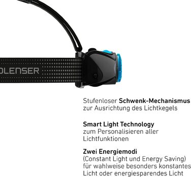 Налобний ліхтар Ledlenser MH7, 600 люмен, акумуляторний, LED, чорний/сірий, фокусування, до 60 годин роботи, червоне світло, можливість роботи від 2xAA, захист від випадкового ввімкнення, для туризму та спорту