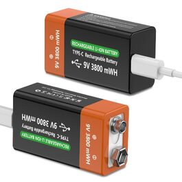 Акумулятори Li-ion 9V 3800 mWh перезарядні (2 шт) для датчиків диму, мікрофонів, сигналізацій та іграшок