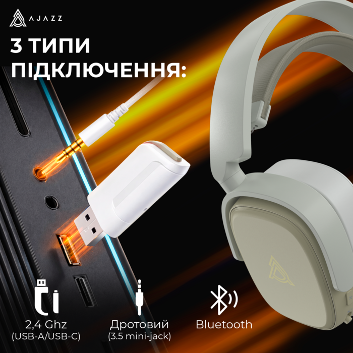 Бездротова ігрова гарнітура Ajazz AHM09 MAX Gray White (AHM09-MAX-GW)