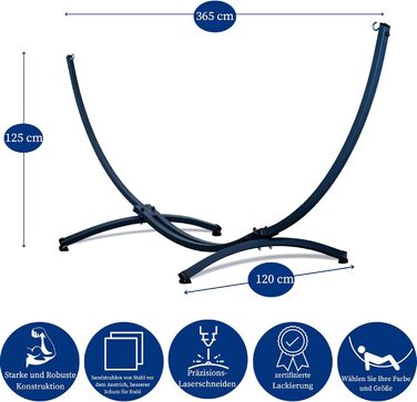 Гамак з підставкою Potenza Outdoor для 2 осіб XXL (220x160 см), витримує до 200 кг, стійкий до погодних умов, колір зелено-блакитний, стійка графіт