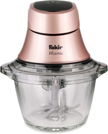 Електричний подрібнювач Fakir Atomic, універсальний кухонний комбайн, 600 Вт, нержавіюча сталь, 1 л скляна чаша, для овочів, м'яса, горіхів і фруктів, рожевий, антиковзкий