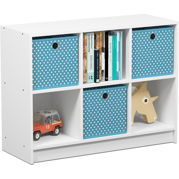 Книжкова шафа Furinno Basic на 6 відділень з 3 вставками, біло-блакитна, 30,23x30,23x59,94 см