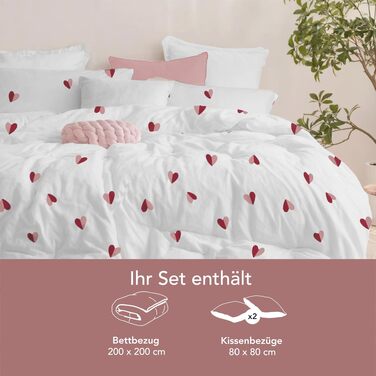 Комплект постільної білизни Dreamzie з мікрофібри, 4 предмети (135x200 см), з 2 наволочками 80x80 см, сертифікат Oeko-Tex, червоно-рожевий принт з серцями