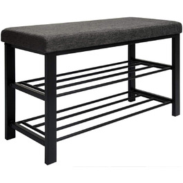 DuneDesign взуттєва полиця 81x32x46 см, відкрита металева лавка для взуття з 2 полицями та м'яким сидінням з льону, сіра