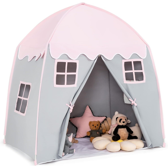 Дитячий ігровий будиночок GOPLUS, XL, 143x100x155 см, з сумкою, килимком, дверцятами на блискавці та 4 вікнами, для 2-3 дітей від 3 років (Рожевий)
