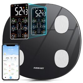 Розумні ваги INSMART 227 кг, цифрові, Bluetooth, аналізатор складу тіла, 18 показників, 30x30 см, мобільний додаток, вимірювання ІМТ, жиру, м’язів, пульсу