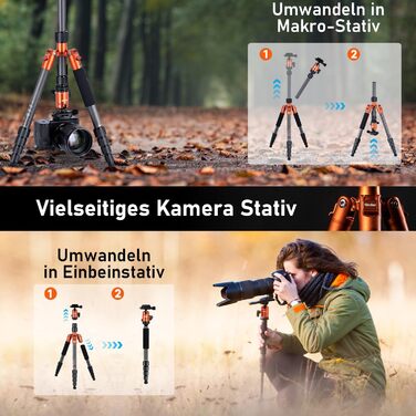 Легкий карбоновий штатив для подорожей Rollei Compact Traveler No. 1, 33 см, Arca Swiss, помаранчевий