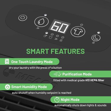 Осушувач повітря MeacoDry ABC Arete 20 л, електричний, тихий, енергоефективний, для дому, чорний