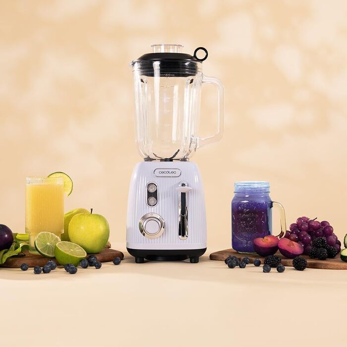 Блендер Cecotec Retro Power Black Titanium RetroBlue, 1200 Вт, 1,5 л, скляна чаша, 4 леза з титановим покриттям, мідний мотор, регулювання швидкості