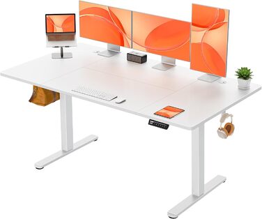Електричний регульований стіл ErGear 160x80 см, комп'ютерний стіл з 4-ма пам'ятями, ігровий стіл, білий, чотирисекційна стільниця