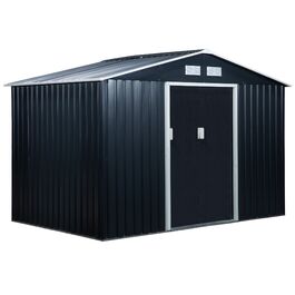 Outsunny Garden Shed Садовий сарай Садовий сарай з підлоговим каркасом і розсувними дверима Атмосферостійка сталь Вугільний сірий 277 x 195 x 192 см