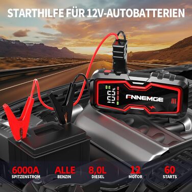 Портативний пусковий зарядний пристрій Powerbank для авто, 6000A, 12V, USB, LED, дисплей