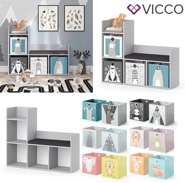 Дитячий стелаж Vicco Luigi сірий, 107x88 см, з 2 або 6 складними коробами