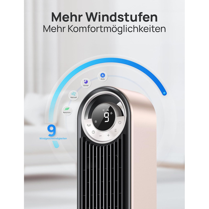 Тихий смарт-вентилятор-колона Dreo 106 см з Wi-Fi, Alexa, охолодженням, 9 швидкостей, 4 режими, таймер 12 годин, дистанційне керування, 90° обертання, бежевий