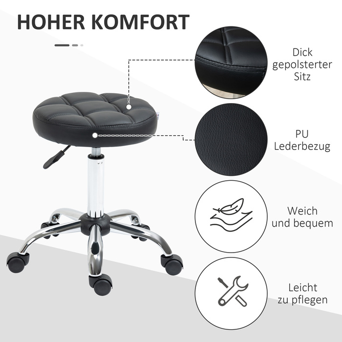 Vinsetto Stool Регульований по висоті поворотний робочий табурет Black Ø35.5 см, штучна шкіра для офісу та салону 51-67 см