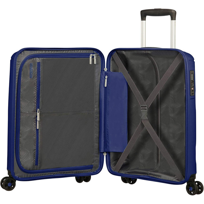 Валіза American Tourister Sunside 55 см, 35 л, темно-синя, ручна поклажа, на 4 колесах