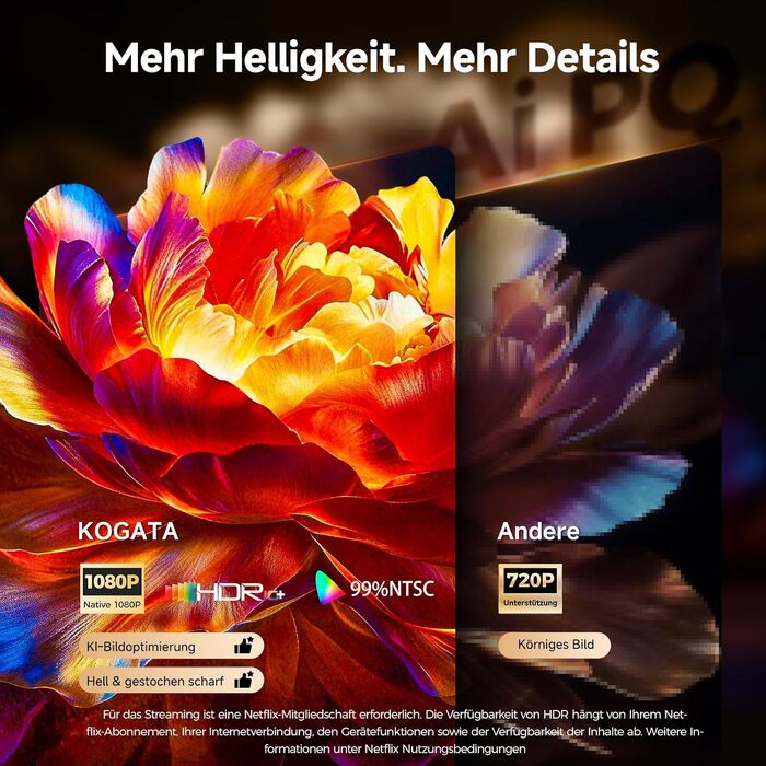 4K Smart проєктор KOGATA з Wi-Fi та Bluetooth, HDR10+, Автофокус, 6D Keystone. Підтримка Netflix, Dolby Audio. Для дому та вулиці, білий.