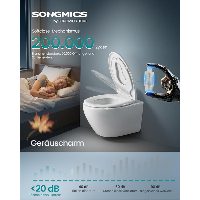 Сидіння для унітазу SONGMICS з мікроліфтом та дитячим сидінням, Urea-Duroplast, овальна форма (O-подібна), біле, витримує до 300 кг