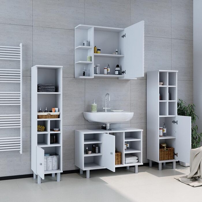 Пенал для ванної Vicco Fynn, білий, 30x130.6 см, з малою дверцятком