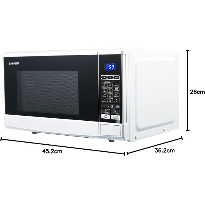 Мікрохвильова піч SHARP R670W 2в1 з грилем, 20 л, 800 Вт, 1000 Вт гриль, 10 режимів, 13 автоматичних програм, таймер, біла