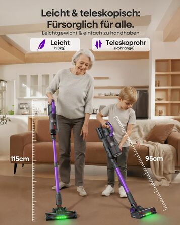 Акумуляторний бездротовий пилосос AlloyMove A03 Lila: 45000Pa, 450W, 60 хвилин, LED, для тварин, килимів, твердих поверхонь