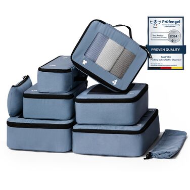 Набір органайзерів для валізи та рюкзака Packing Cubes, 8 предметів, синій — дорожній набір для пакування речей