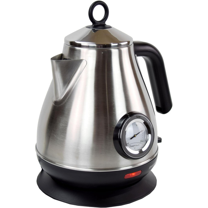 Електрочайник Syntrox Germany WK-2200W-1.7T, 2200 Вт, 1.7 л, нержавіюча сталь, з термометром, бездротовий, 360°, чайник для води та чаю