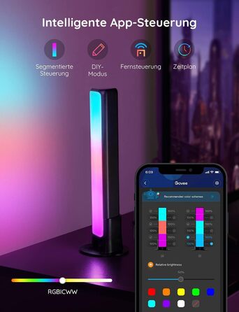Світлодіодна LED-лампа Govee Lightbar RGBICWW для підсвітки телевізора, 16 млн кольорів, керування через Alexa, Google Assistant та мобільний додаток, диммована, для кімнати і геймінгу