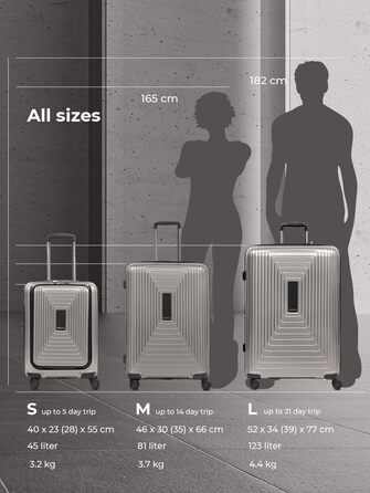 Набір валіз REDOLZ Essentials 14: S (55 см), M (66 см), L (77 см) з відділом для ноутбука, розширюваний, 4 колеса, TSA, Coffee Grey Metallic