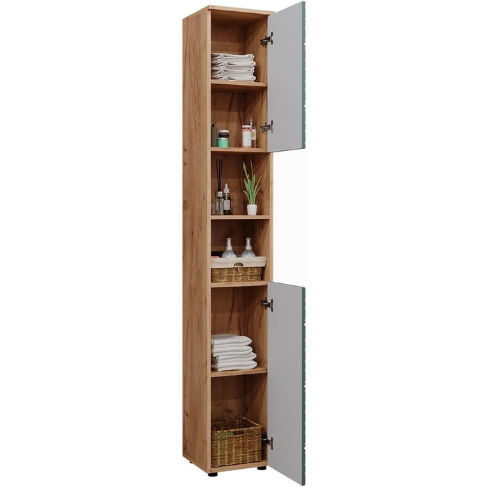 Високий шафа для ванної Vicco Irma, дуб золота енергія/зелений, 30x192 см