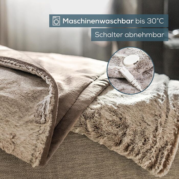 Електрична грілка-ковдра Beurer HD 150 XXL Nordic, 200x150 см, 6 температурних режимів, автоматичне відключення, машинне прання, м'яка флісова ковдра, колір тауп
