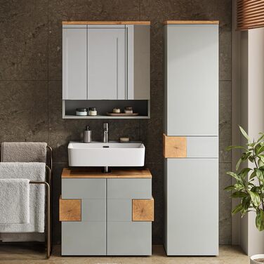 Шафа під умивальник Vicco Eden, 70 x 64.5 см, з 2 шухлядами для ванної кімнати, сіра