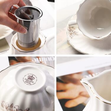 Чайний сервіс Sweejar Home Porzellan British Royal, 6 персон, з чайником, цукорницею, ложками та ситечком, для High Tea (FloralD)