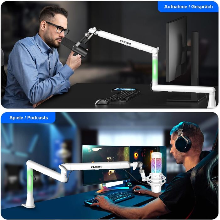 Стійка для мікрофона Aokeo AK-55 для столу, біла - для Yeti, Snowball, HyperX, Elgato