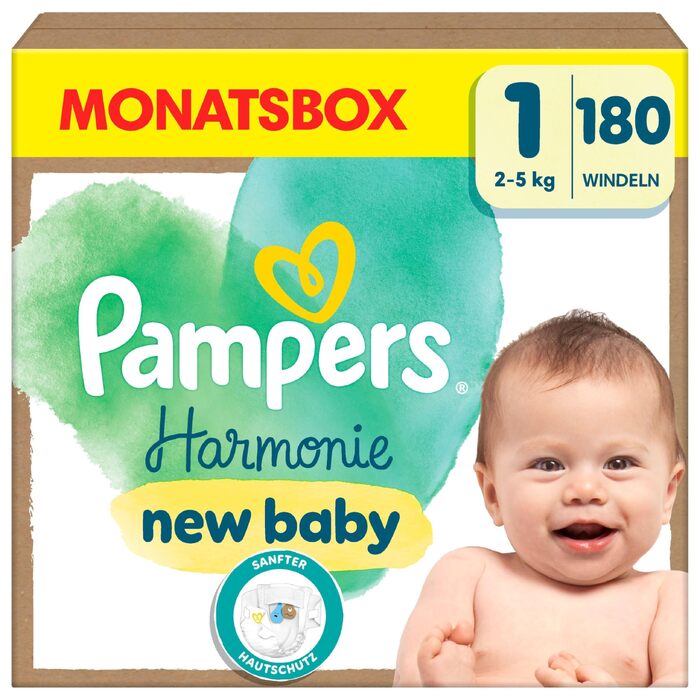 Дитячі підгузки Pampers Harmonie розмір 1 (2-5 кг), гіпоалергенні, на рослинній основі, 180 шт.