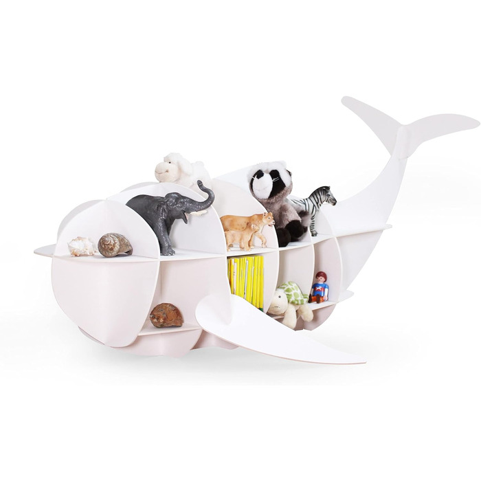 Дитяча полиця The Cardboard Co Amy у вигляді кита, біла, для 60 іграшок Tonies, книг, 100% без пластику