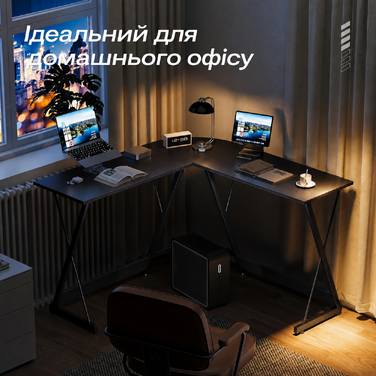 Ігровий стіл ODK, 120x120 см, L-подібний, для дому та офісу, чорний