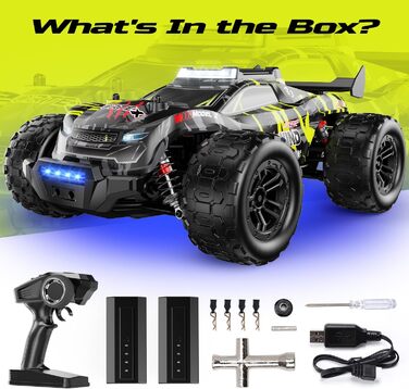Позашляховик DEERC 1:14 Brushless 4WD, 43 милі/год, з LED підсвіткою, металевими амортизаторами та 2x 7.4V акумуляторами