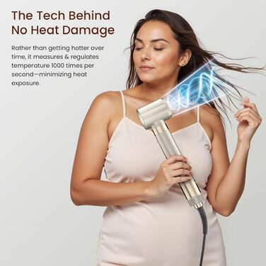 MESCOMB 5-в-1 Airstyler та Hairstyler: Фен-щітка з іонізацією, автоматичний локонів та об'ємна щітка – Швидке сушіння, укладка для локонів, об'єму та вирівнювання без пошкоджень | Легкий та ідеальний для дому, колір шампань-золото