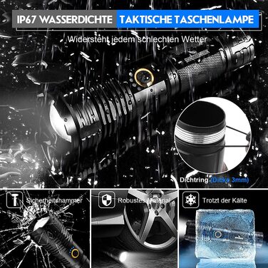 Ліхтарик Shadowhawk LED, акумуляторний, 20000 люмен, тактичний, USB-зарядка, XHP70.2, водонепроникний IP67, з чохлом, для кемпінгу, екстрених ситуацій, чорний