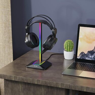 Підставка для ігрових навушників New Bee RGB з бездротовою зарядкою, 7 режимів підсвічування, USB, чорна