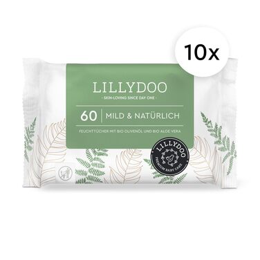 Дитячі вологі серветки LILLYDOO Mild & Natürlich, гіпоалергенні, 600 шт. (10 упаковок по 60 шт.)